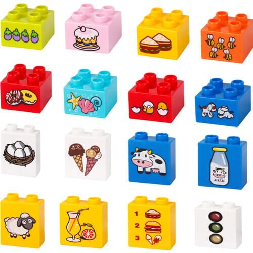 Duploed Compatible with 2X2 Thick Bricks Large Particle Building Blocks 4 Holes Pad Printing Pattern Large Particles Accessorie