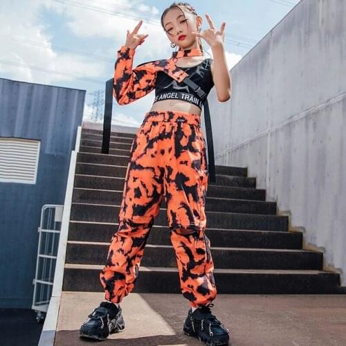 Kids Hip Hop Costumes Single-Sleeves Tops Camouflage Pants Girls Jazz Performance Clothes Hip Hop Dance Outfit Streetwear