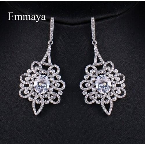 EMMAYA Luxury Dazzling Big Cubic Zircon Drop Earrings for Bridal Fashion Sliver Color Crystal Wedding Jewelry