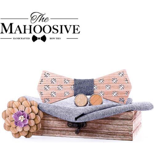 Mahoosive formal dress Wooden Bow Ties men papion man boda homme model handkerchief cufflinks gifts ties for men cadeau homme