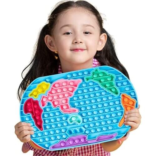 Jumbo 30CM Silicon World Map Jigsaw Puzzle Push Pop Bubble Fidget Sensory Popper Toys Anxiety Stress Reliever Learning Materials