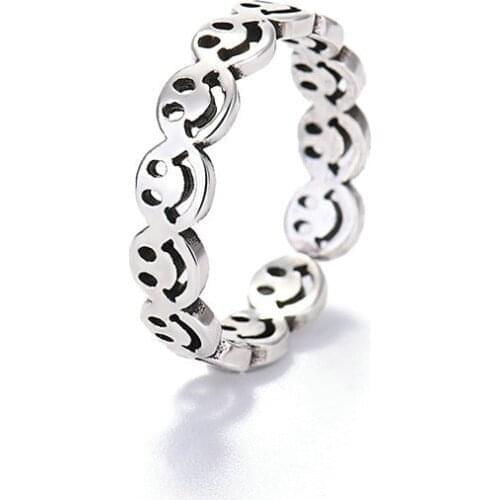 Elegant Ancient Silver Color Happy Smile Face Open Ring For Women Simple Hollow Cute Multi Smiley Faces Adjustable Rings A908
