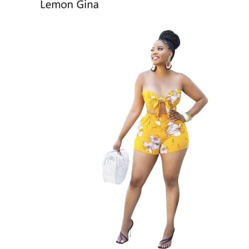 Lemon Gina Sleeveless Print Two-piece Set of Chic Strapless Shorts