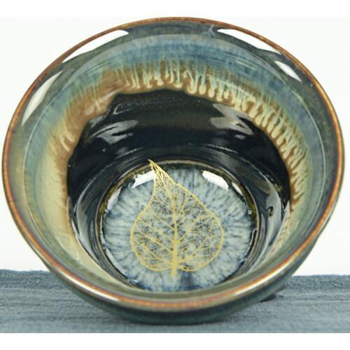 Beautiful Hand-painted maple leaves cup Authentic temmoku glaze Japanese style tea cup bowl Tea Cup porcelain gift