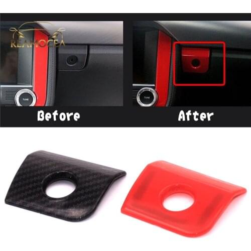 Reamocea Carbon Fiber Red Button Glover Frame Armrest Storage Box Switch Panel Cover Trim Fit for Ford Mustang 2015-2019 2020