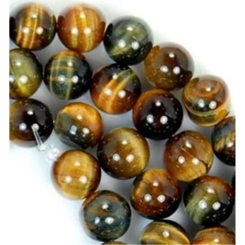 2pcs Natural 6mm Yellow Blue Tiger Eye Gems Round Loose Beads 15"