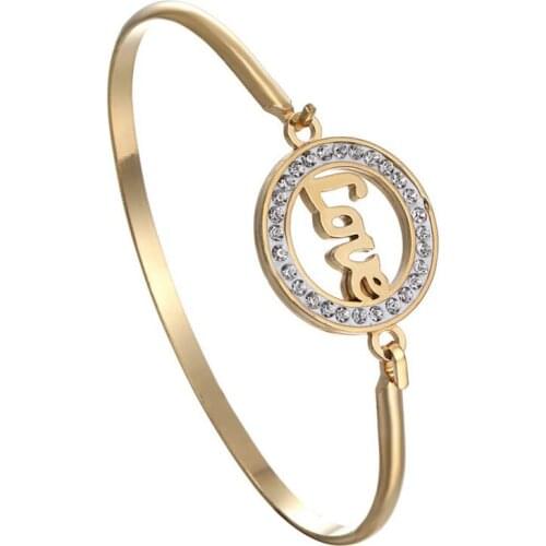 Fashion Crystal Love Open Bangle For Women Stainless Steel Adjustable Wire Bracelet Manchette Hand Cable Christmas Gifts Jewelry