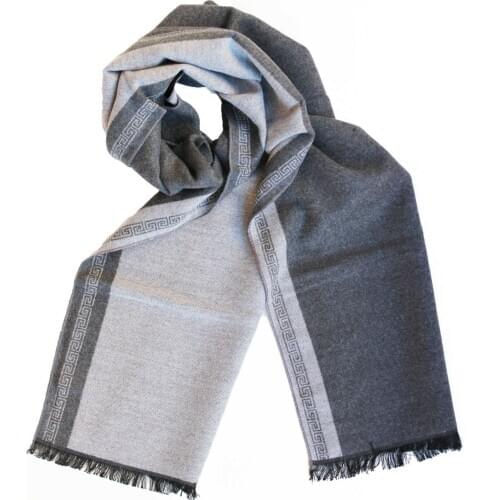 Mens Scarf With Greek Design Two-Tone Gray Striped Fringed Check Scarf Men Fashion Style Chic Trendy Soft