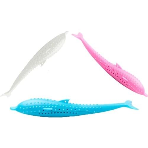 Fish Shape Soft Pet Kitten Cats Toothbrush Catnip Molar Bite-Resistant Chew Toy