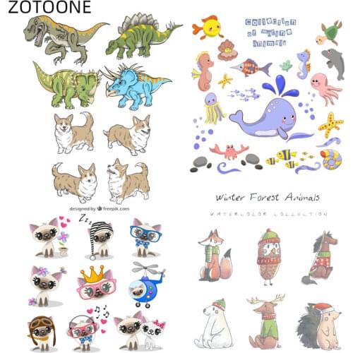 Cartoon Animal Set Patches Heat Transfers for Clothing T-shirt Iron on Dog Bear Stickers for Kids DIY Patch Vinyl Applique D