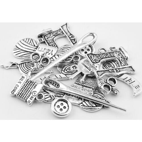 16Pcs Mixed Antique Silver color Sewing Rulle Spacer needlework Charm Pendants for Bracelet Jewelry making DIY Charm Handmade