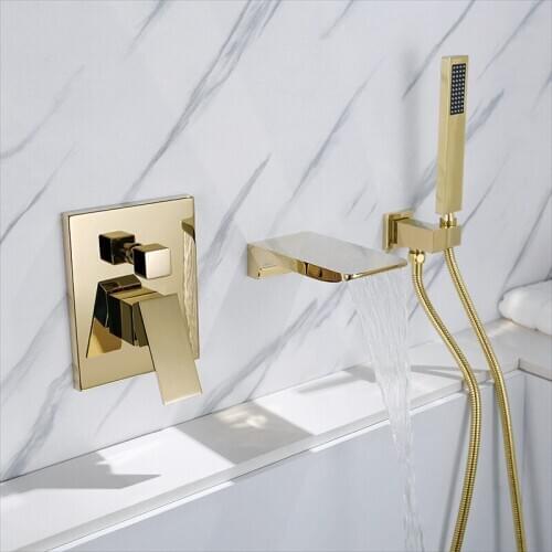 Bathtub Shower Faucet Set Soild Brass Bathroom Shower Hot & Cold Mixer Tap With Handheld Waterfall Taps Wall Mounted Gold/Black