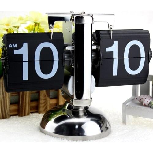 Small Scale Table Clock Retro Flip Over Clock Stainless Steel Flip Internal Gear Operated Quartz Clock
