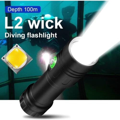 New Diving Flashlight L2 Wick Rechargeable Most Professional Underwater Lantern Light Usb Led Torch IPX8 Waterproof Flash Light