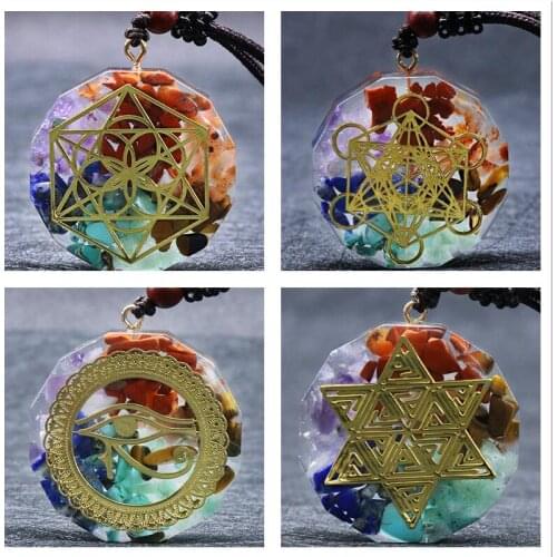 Orgone Pendant Necklace Metatron Cube Orgonite Energy Pendant 7 Chakras Reiki Healing Crystal Necklace