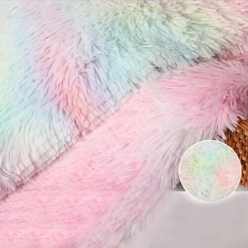 Rainbow Color Soft Artificial Fur Long Plush Fabric DIY Sewing Craft Patchwork Bags Coat Decoration Material Supplies