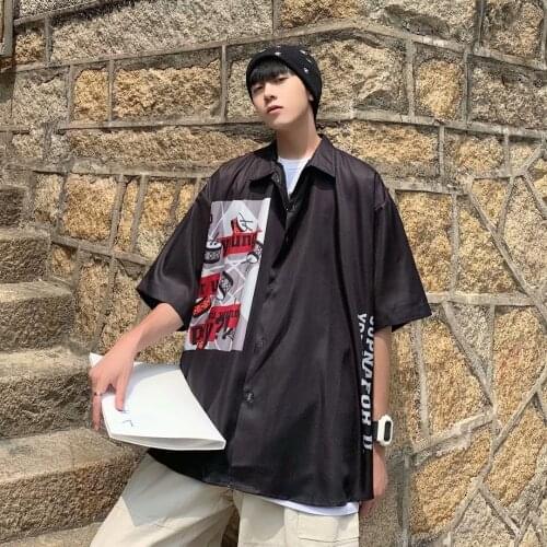 Short-sleeved shirt mens 2021 summer ins tide Japanese casual shirt Hong Kong style ruffian handsome loose top boy jacket