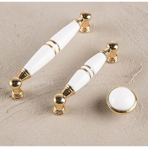 Cabinet Drawer Knobs Furniture Door Pull Cupboard Kitchen Handles Gold White European Fashion Diamond Zinc Alloy and Ceramic