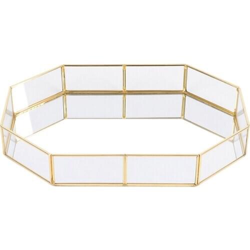 Nordic Style Glass Copper Geometry Storage Baskets Box Simplicity Style Home Organizer For Jewelry Necklace Dessert Plate
