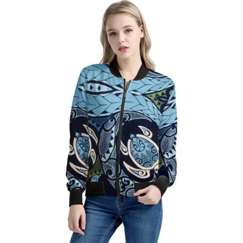 POD Jacket Polynesian Samoan Tribal Style Customized Women Long Sleeve Casual Jacket Coat Outerwear Windproof Warm Clothes