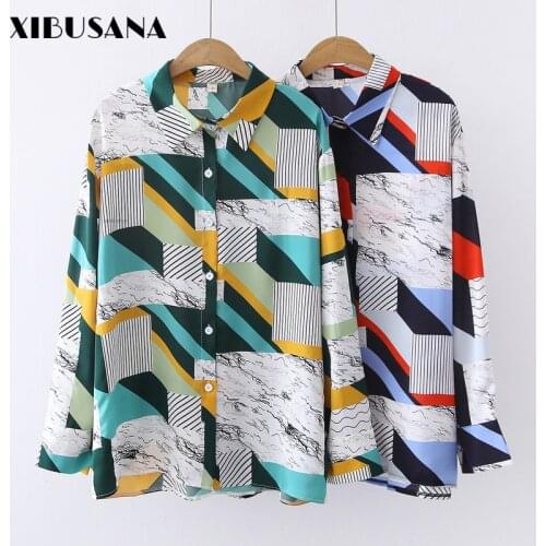 All-match Printed Turn Down Collar Shirts Women Sagging Single-Breasted Long Sleeve Silk Shirt Autumn Female Loose Blousas Tops