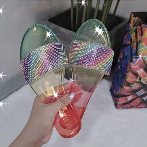 Rainbow Colors Womens Sandals Transparent Jelly PVC Soled Slippers Flat Summer Outdoor Casual Slides Shoes