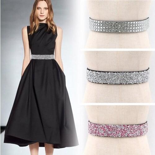 Woman Waist Belt Fashion Bling Handmade Rhinestone Inlaid Elastic Shiny For Female Dresses Coat Shirt Wide Belt Waistband Sashes