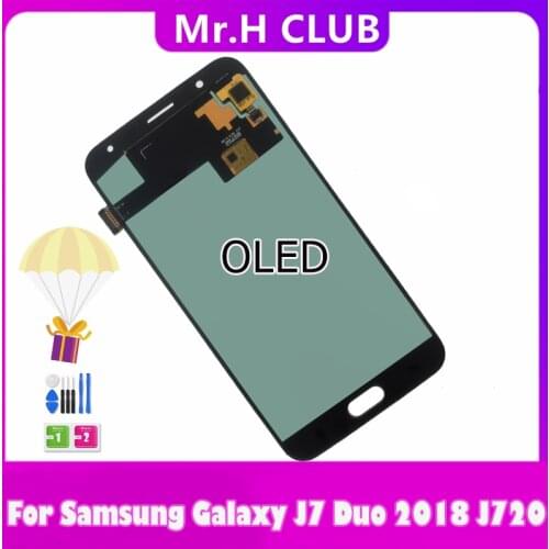AMOLED OLED LCD For Samsung Galaxy J7 Duo 2018 J720 J720F LCD Display Touch Screen Digitizer Assembly Replacement With Tools