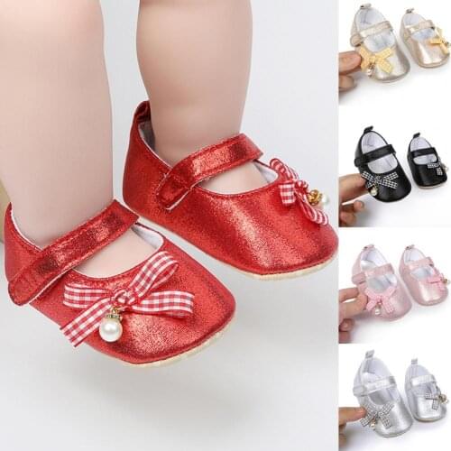 1 Pair Baby Toddler Shoes Crib Shoes Bowknot Design Non-Slip Faux Leather Newborn Baby Girls Shoes for Infant Accessories