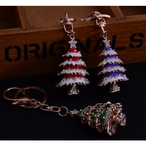 1PC Christmas Tree Keyrings Red Star Crystal Key Holder Chains Purse Bag Pendant For Car Keychains Gift Metal Craft MY 005