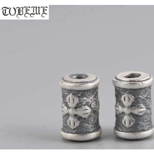 3D 999 Silver Tibetan Beads Vintage 925 Sterling Vajra Dorje Beads Silver Buddhist Jewelry Beads