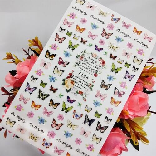 3D Nail Art Sticker Foil Beautiful Butterfly Colorful Rose Flowers Nail Decoraciones Sliders Adhesive Design Manicure Accesorios