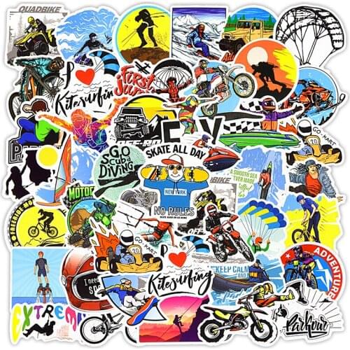 50PCS Extreme Sport Sticker Graffiti Cool Adventure Boys Skateboard For Case Laptop Car Bike Helmet Motocross Decals Stickers F3