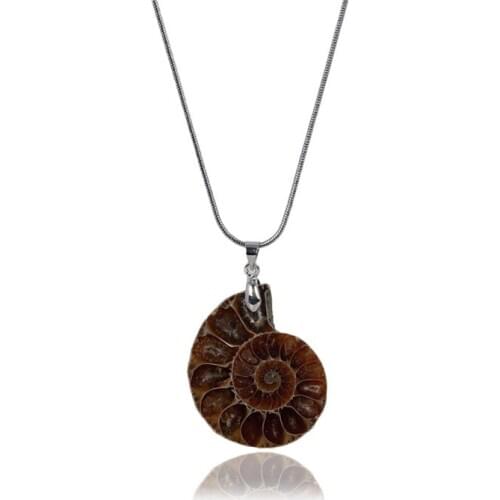Ammonite Fossil Stone Inlay Pendant Necklaces Pendulum Snake Chain Healing Chakra Reiki Fashion Jewelry Free shipping