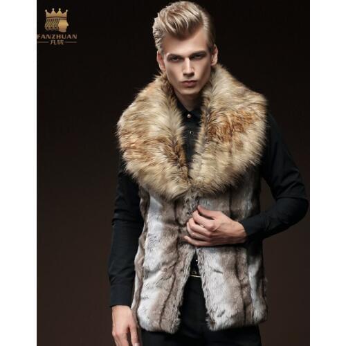 Free Shipping New fashion male Mens winter 2015 sleeveless vest slim Faux Fur Vest warm fur collar Lapel grass 4001 On Sale