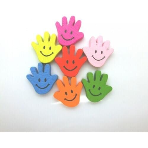 Free shipping-100pcs Mixed Multicolor Hand Smile Face Wood Spacer Beads 20x20mm D2046
