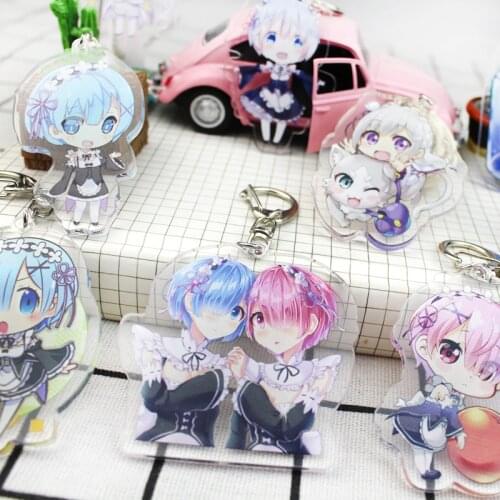 Action Figure Keychain Double Sided Ram Rem Movie TV Cute Cartoon Key Chains cute funny key ring bag Jewelry gifts