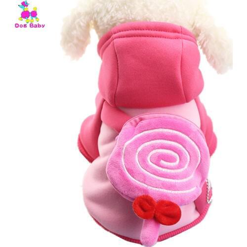 DOGBABY Dogs Hoodies 100% Cotton Leisure Pet Coat Winter Wram Clothes For Chihuahua Pink Color Lollipop Coin Pocket Dogs Jackets