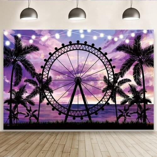 Ferris Wheel Sunset Purple Sky Backdrop Studio Kids Birthday Banner Party Background Romantic Decors Photography Supplies