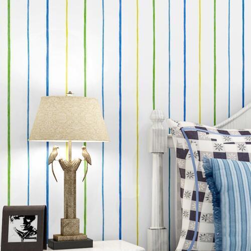 Q QIHANG Mediterranean Style Modern Minimalist Vertical Stripes Non-woven Bedroom Living Room Wallpaper Blue 10M*0.53M=5.3M2