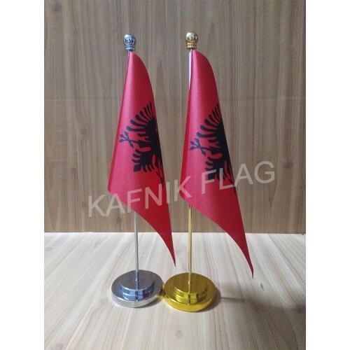 KAFNIK,Albania Office table desk flag with gold or silver metal flagpole base 14*21cm country flag free shipping