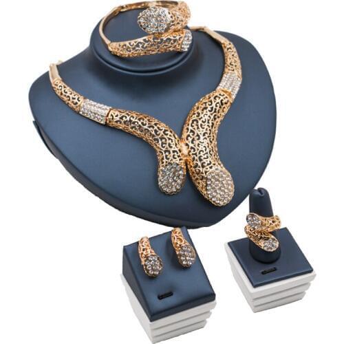 Lan palace jewelry sets parure bijoux femme gold color Austrian crystal set earrings necklace ring bracelet free shipping