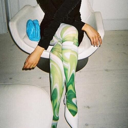 Spring Aesthetic Print Mesh Y2K Thin Leggings Women Trousers Casual High Waist Skinny Clothes Lady Jogger Pant Female Streetwear