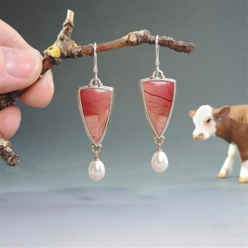 Trendy Triangle Resin Stone Pearl Dangle Earrings For Women Lady Jewelry Synthetic Textured Painting Pendant Daily Drop Earring