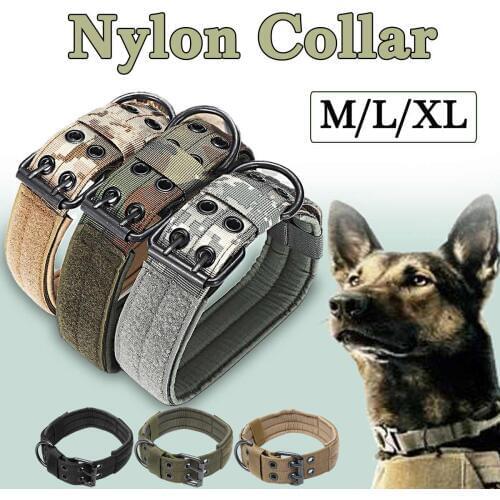 M/L/XL Nylon Tactical Dog Collar Harnesses Leads for Pets Military Adjustable Training Dog Pet Collar with Metal D Ring Buckle
