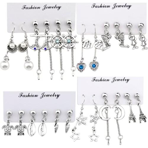 2021 New Oceans Toothpaste Stars Drop Earrings Set For Women Vintage Angel Peace Earrings Girl KJE068