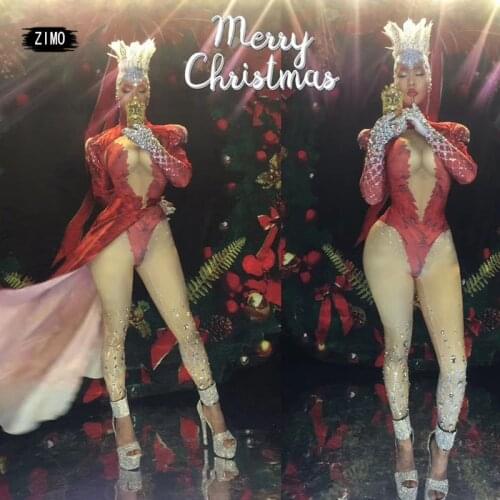 New Design Red Sexy WOMEN Christams Stage Performance Party Dress Men Suit Outfits Catwalk Show Ballroom GOGO DJ Costume Clothes