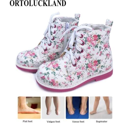 Ortoluckland Baby girls leather casual shoes orthopedic shoes for children kids lace up white spring autumn winter Roman boots