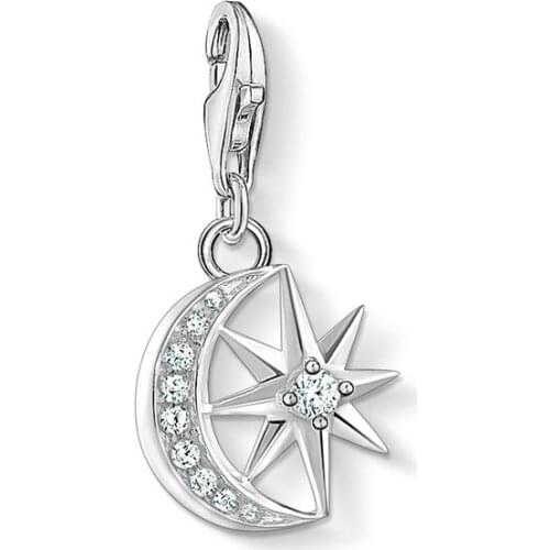 Charm Pendant Star & Moon 2021 Summer New Fine Gift For Jewelry Making Genuine 925 Sterling Silver Fit Bracelets & Necklace