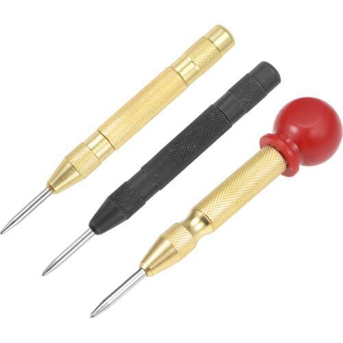 Uxcell 3in1 set Automatic Center Hole Punch Spring Loaded 5 inch Adjustable Impact Hand Tool for Metal Wood Plastic w Case